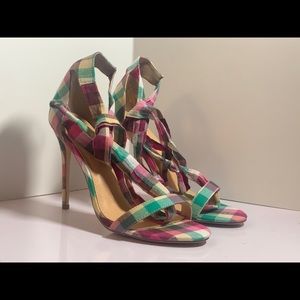 liliana plaid tie up heels